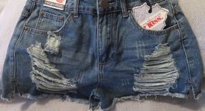 Distressed denim shorts, high waisted